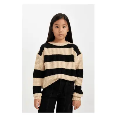 DEFACTO Girl Striped Crew Neck Knitwear Sweater