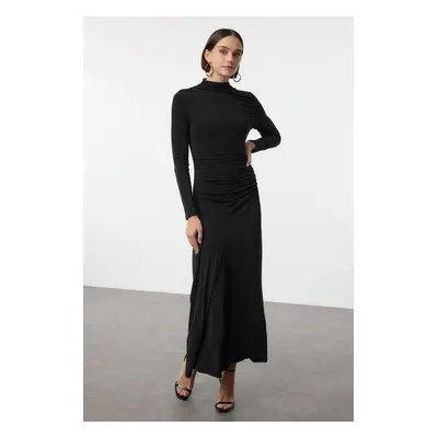 Trendyol Black Fitted Stand Collar Long Sleeve Flexible Maxi Knit Dress