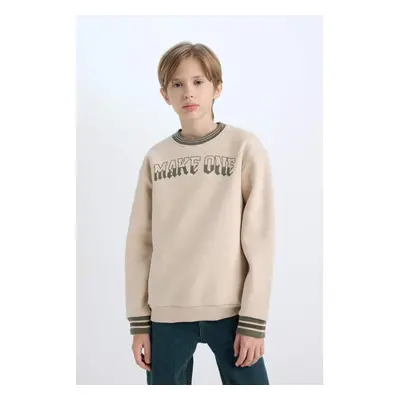 DEFACTO Boy's Crew Neck Printed Thick Sweatshirt