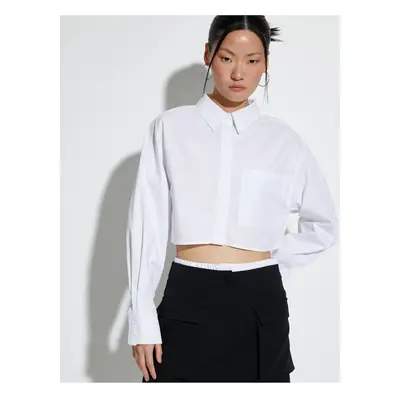 Koton Crop Poplin Shirt Long Sleeve Relax Fit Buttoned Pocket Detailed