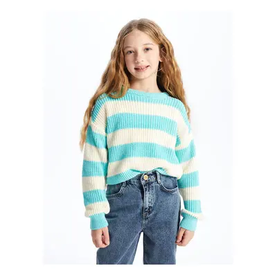 LC Waikiki Lcw Crew Neck Striped Long Sleeve Girl's Crop Knitwear Sweater