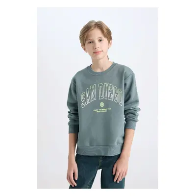 DEFACTO Boy's Crew Neck Printed Thick Sweatshirt