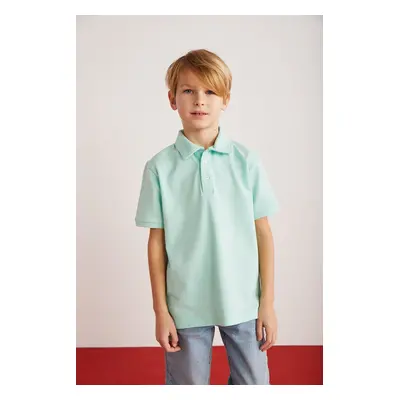 GRIMELANGE ETHEL-GRM24002 100% cotton short sleeve polo neck tshirt Mint - Graymelange Polo Neck