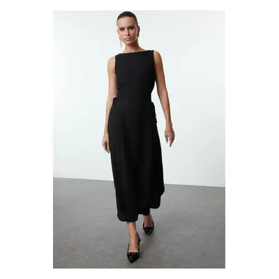 Trendyol Black Matte Satin Woven Midi Dress