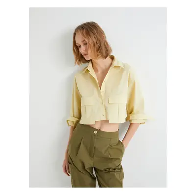 Koton Crop Poplin Shirt Cargo Pocket Buttoned Long Sleeve Cotton