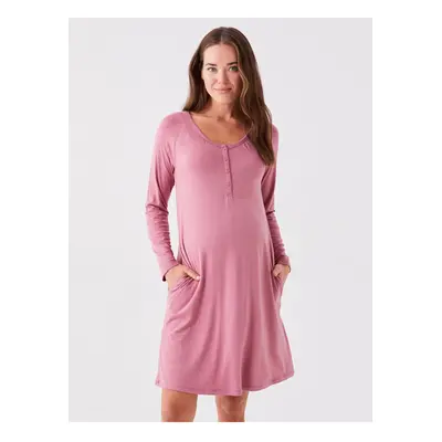 LC Waikiki Crew Neck Plain Long Sleeve Maternity Nightgown