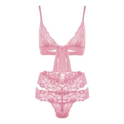 Trendyol Light Pink Lace Detailed Rope Straps Non-wired Cupless Knitted Underwear Set