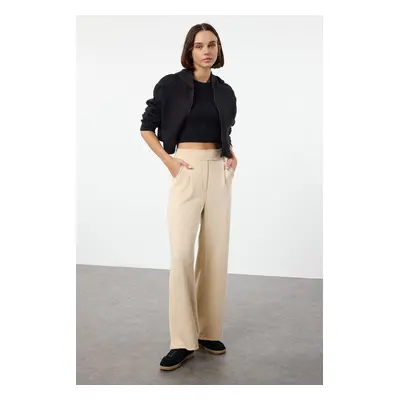 Trendyol Beige Elastic Waist Pleated Detailed Carrot Trousers