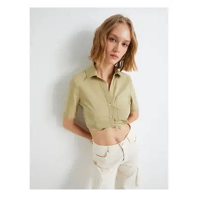 Koton Crop Shirt Short Sleeve Pocket Detailed