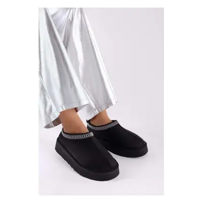 Shoeberry Women's Uggps Black Shearling Short Suede Plain Slippers Black Textile.