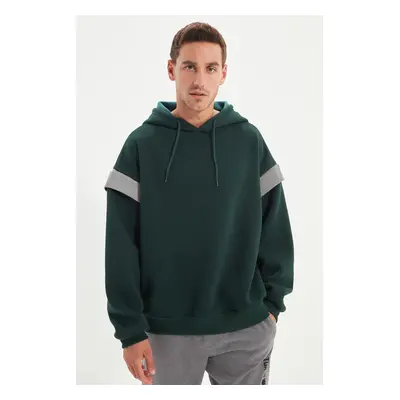 Trendyol Green Oversize/Wide Cut Hooded Reflective Detail Polar Fleece/Warm Sweatshirt