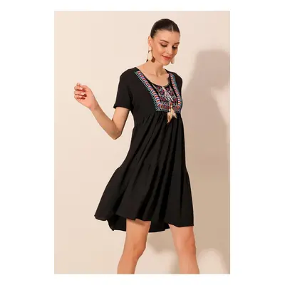 Bigdart Embroidered Knitted Dress - Black