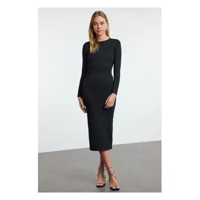 Trendyol Black Slimming Effect Piping Detailed Knitted Chic Evening Dress