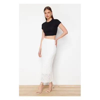 Trendyol White Lace Normal Waist Maxi Lined Flexible Knitted Skirt