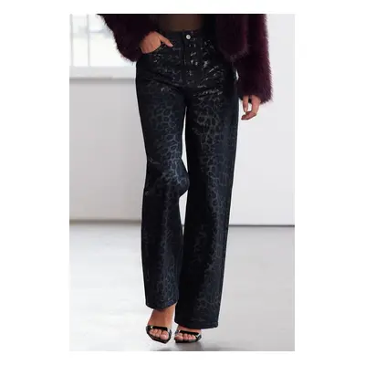 Trendyol Limited Edition Multicolor Leopard Foil Printed High Waist Wide Leg Jeans