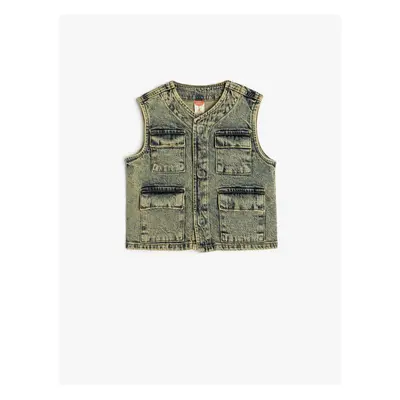 Koton Biker Denim Vest Sleeveless with Flap Pocket