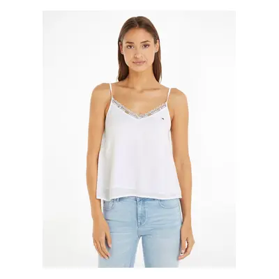 Bílé dámské tílko s krajkou Tommy Jeans Essential Lace Strappy - Dámské