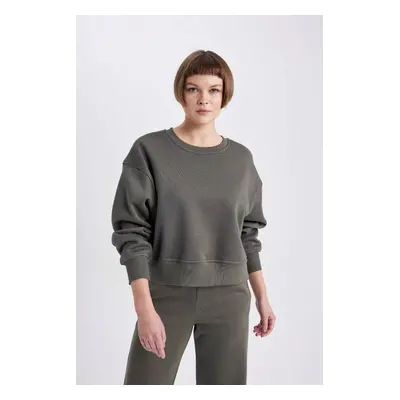 DEFACTO Boxy Fit Crew Neck Thick Basic Plain Sweatshirt