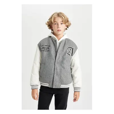 DEFACTO Boys College Collar Snap Closure Pocket Bomber Jacket