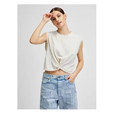 Krémový žíhaný crop top VERO MODA June - Dámské