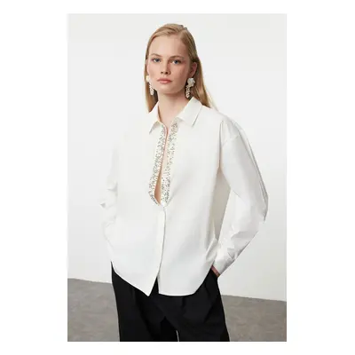 Trendyol White Shirt Collar Stone Shirt