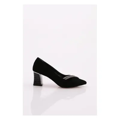 DGN Women's Pointed Toe Thick Heeled Shoes with Silver Stones.