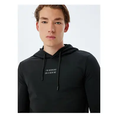 Koton Sports Sweatshirt Hooded Slogan Printed Interlock Fabric