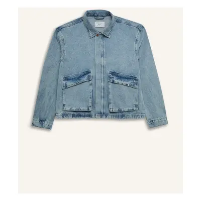 DEFACTO Polo Collar Zippered Jean Jacket with Pocket