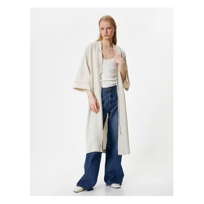 Koton Long Kimono Linen and Viscose Blend Half Sleeve