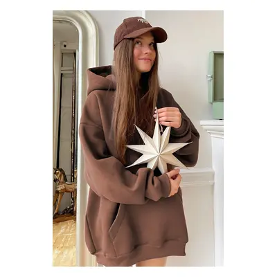 Madmext Brown Hooded Shark Oversized Sweatshirt