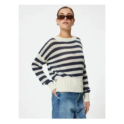 Koton Openwork Oversize Sweater Long Sleeve Crew Neck