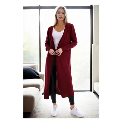 95822 Dewberry Long Knitwear Women Cardigan-BORDEAUX