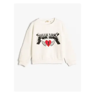 Koton Sweatshirt Music Themed Crew Neck Silvery Beaded Raised