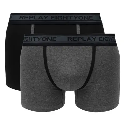 Replay Boxerky Boxer Style Cuff Logo&Contrast Piping 2Pcs Box - Black/Dark - Pánské