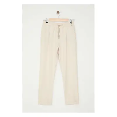 Trendyol Stone Slim Fit Elastic Waist Tied Fabric Woven Trousers