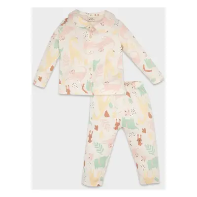 DEFACTO Baby Girl Safari Printed Long Sleeve 2-Piece Pajama Set