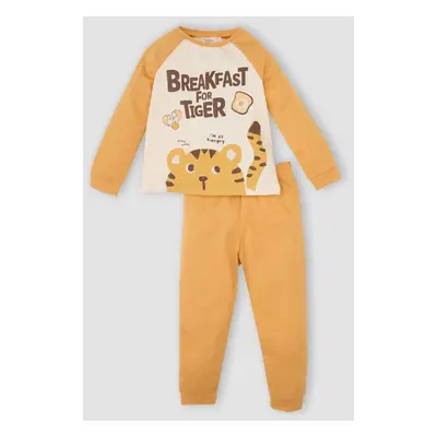 DEFACTO Baby Boy Pajama Set Crew Neck Printed Long Sleeve Top Elastic Waist Bottom