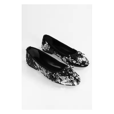 Shoeberry Women's Frenchie Black Sequin Daily Flats