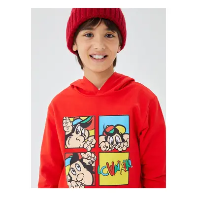 LC Waikiki Nostalgic Monkey Printed Long Sleeve Unisex Kids Hoodie