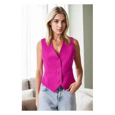 10202 Dewberry Crop Woven Women Vest-FUCHSIA