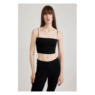 DEFACTO Fall In Love Strappy Crop Cotton Black Tank Top