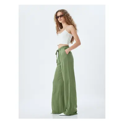 Koton Wide Leg Trousers Buttoned Waist Tied Normal Waist