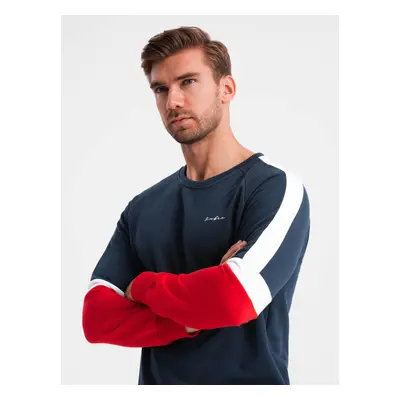 Ombre Tri-color men's sweatshirt with raglan sleeves - navy blue