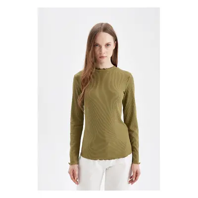 DEFACTO Half Turtleneck Ribbed Camisole Basic Plain Long Sleeve T-Shirt Tunic