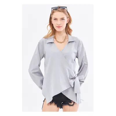 armonika Women's Gray Collar Double Breasted Blouse