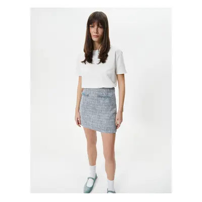 Koton Tweed Mini Skirt High Waist Chain Detail