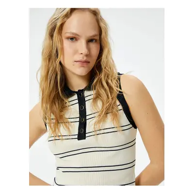 Koton Polo Neck Top Knitwear Buttoned Ribbed