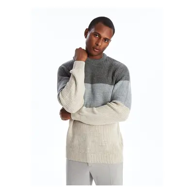 LC Waikiki Crew Neck Long Sleeve Color Block Men's Knitwear Sweater