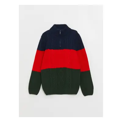 LC Waikiki Stand Collar Color Block Long Sleeve Boy's Knitwear Sweater