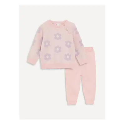 LC Waikiki Crew Neck Long Sleeve Patterned Baby Girl Knitwear Sweater and Trousers Set of